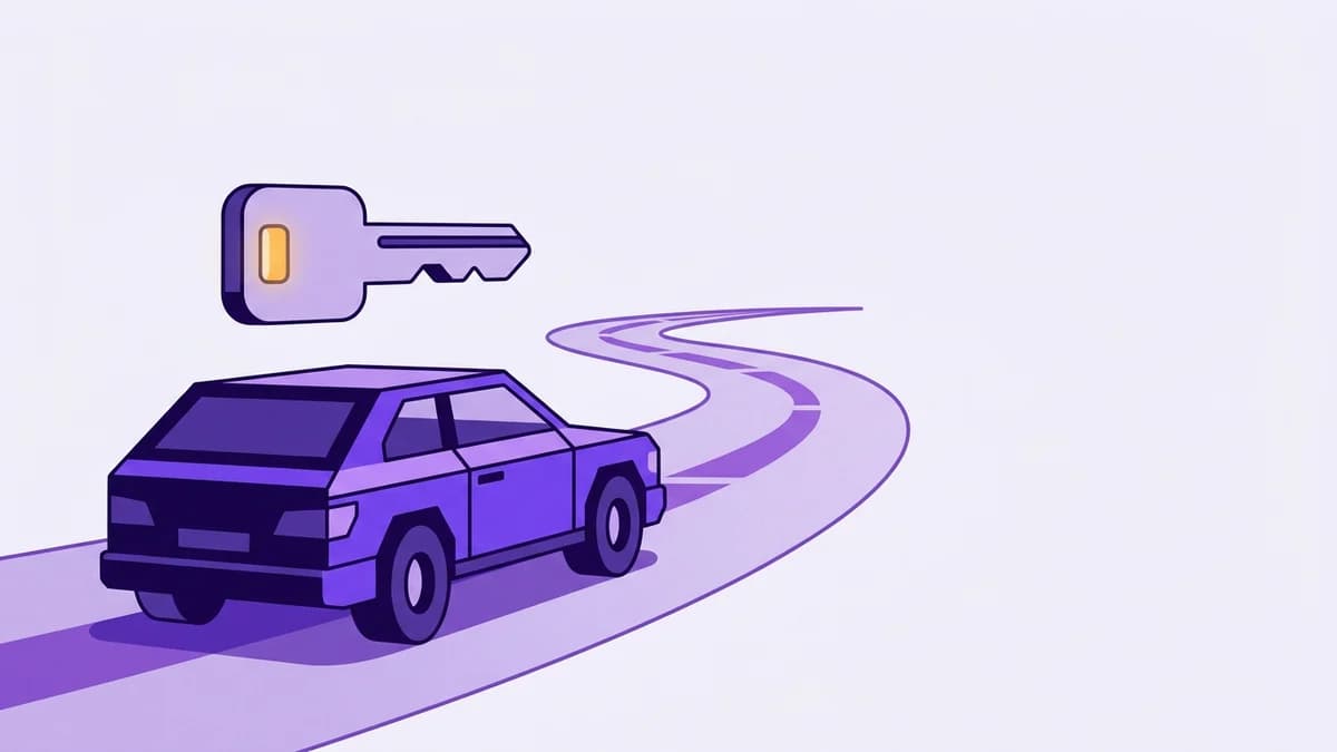Illustration of a car with a key above it and an open road curving ahead