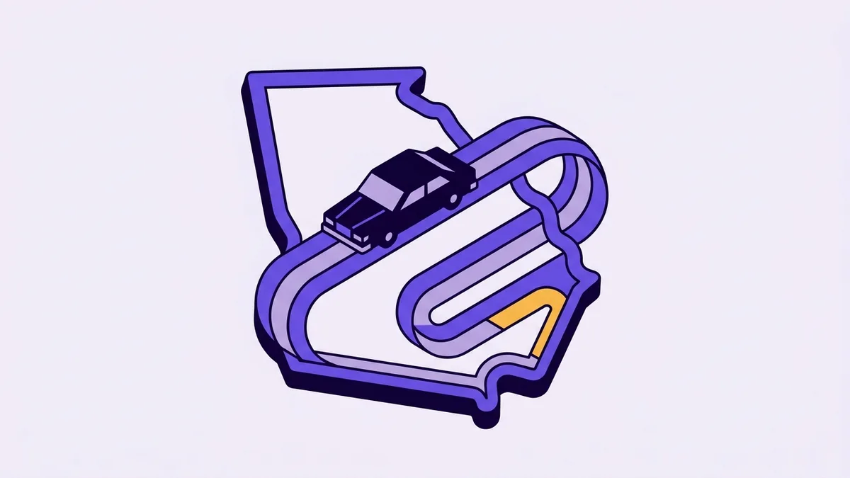 Illustration of a car driving a winding road shaped like the state of Georgia