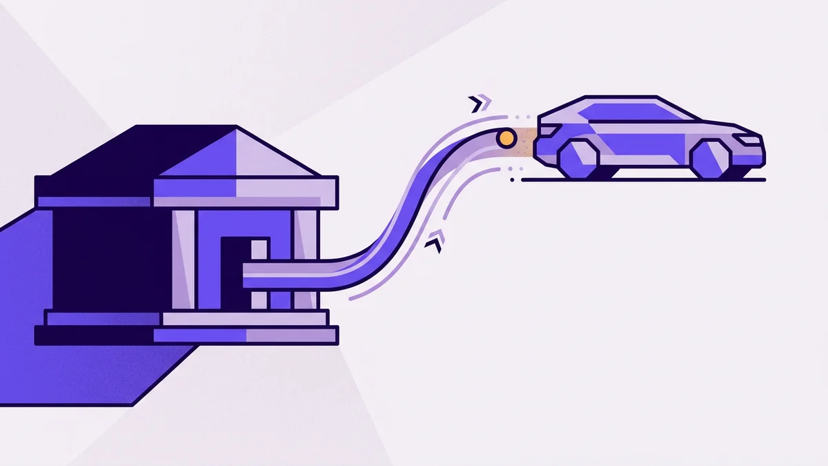 Illustration of financing flowing from a lender building to a car