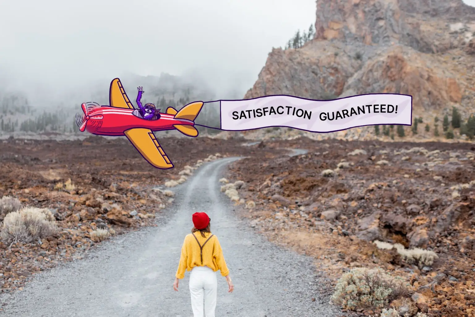 Sam flying a plane pulling a banner