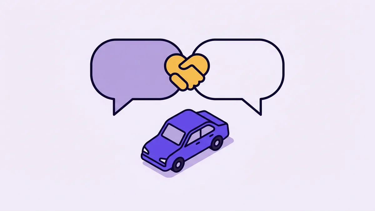 Illustration of a fixed price tag on a car contract beside adjustable financing dials