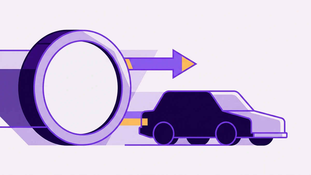 Illustration of a single plain coin beside a car and a forward arrow
