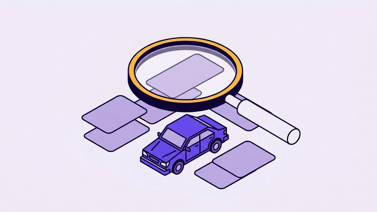 Illustration of a magnifying glass examining a car
