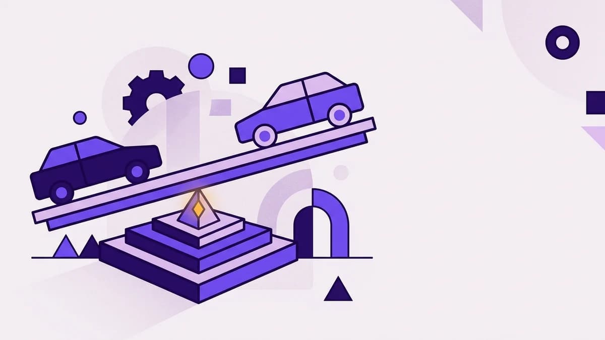 Illustration of two cars weighed against each other on a balance