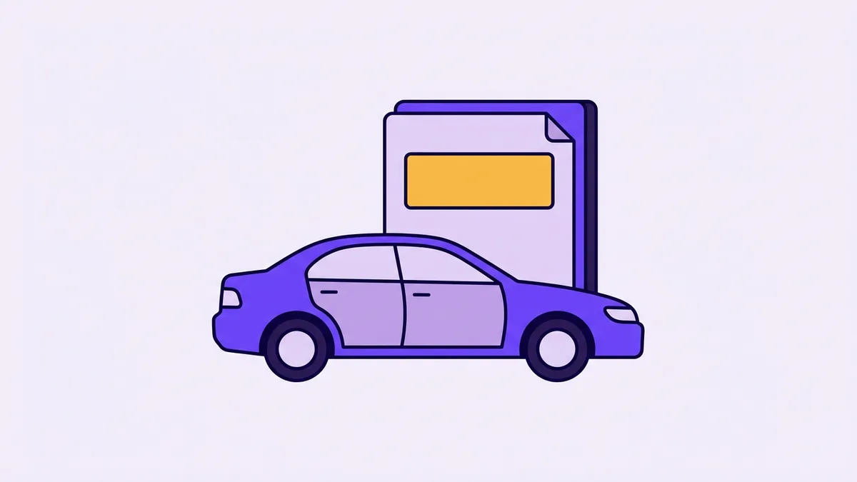 Illustration of a car in front of a contract document with one highlighted field