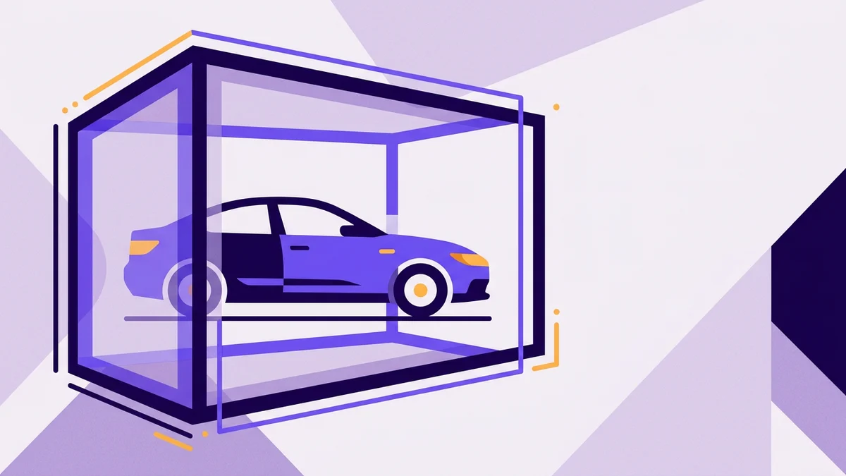 Illustration of a car inside an open glass box, nothing concealed